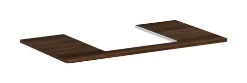 Holztischplatte in Dunkel-Nussbaum mit mittigem Ausschnitt für einen Waschtisch. Das Produkt gehört zur Hansgrohe Xelu-Serie.